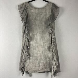 Koch Ruffle Mini‎ Dress Womens Small Taupe Gray Shift Sleeveless Cotton Minimal